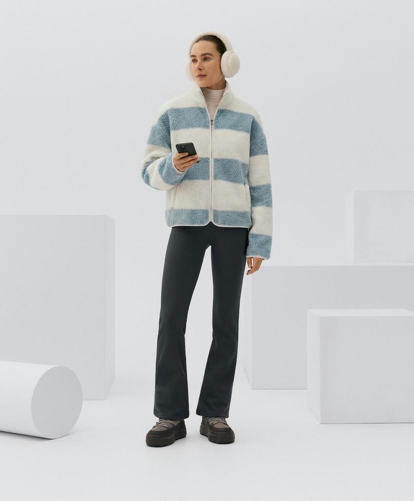 Куртка-бомбер из искусственной овчины в полоску