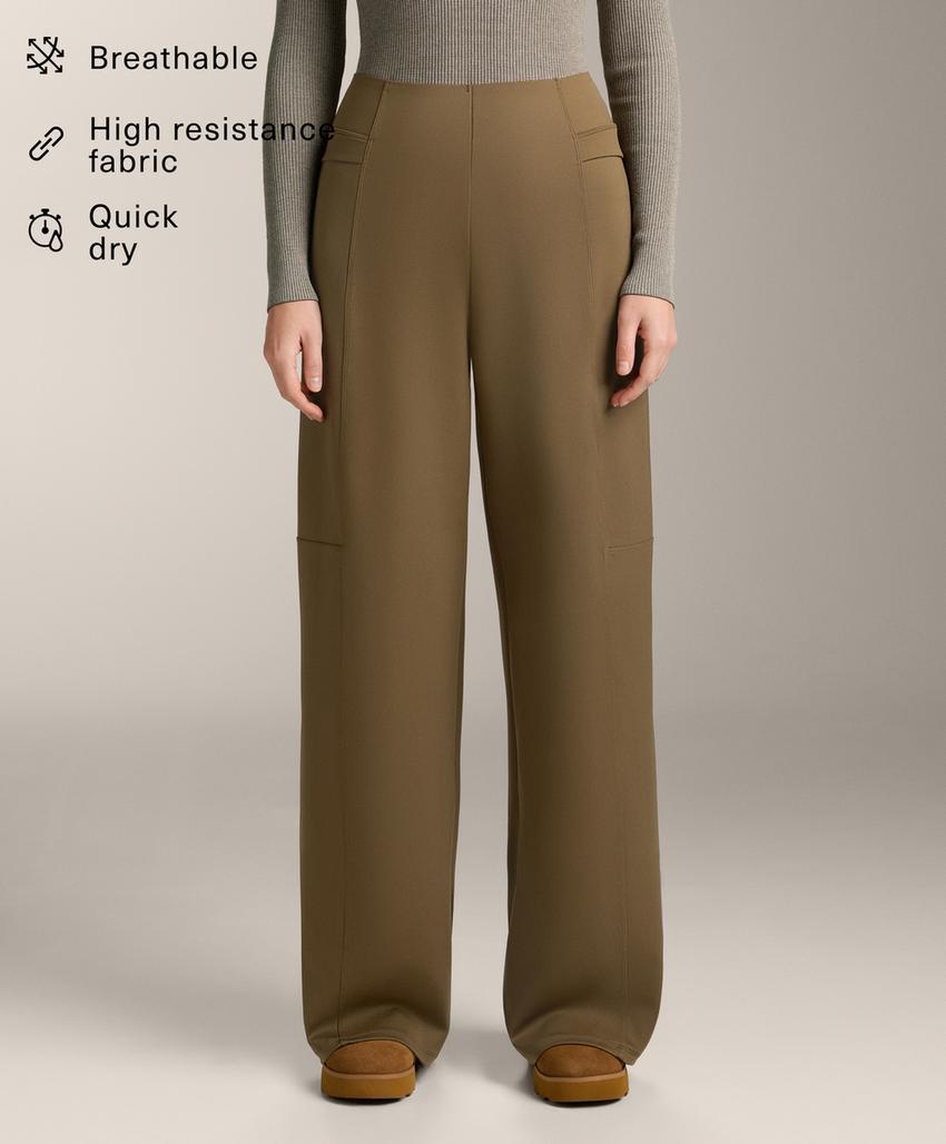 Прямые брюки high rise с эффектом неопрена