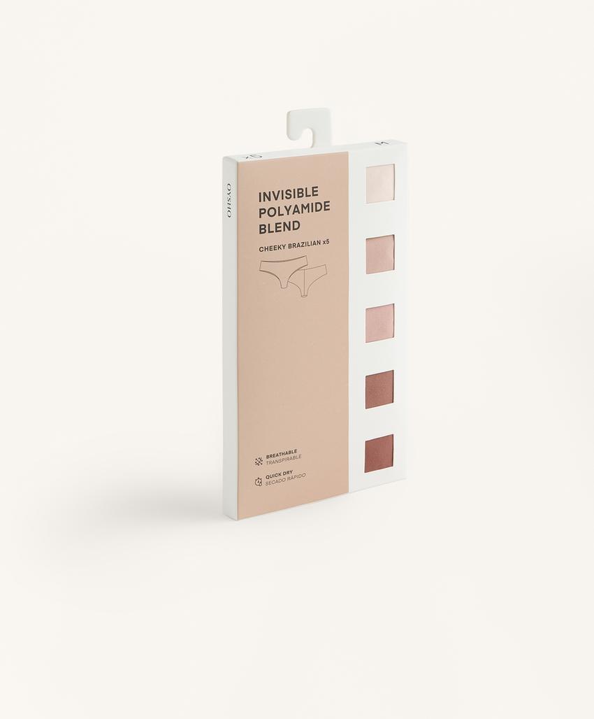 Pack de 5 cuecas brasileiras invisíveis em mistura de poliamida