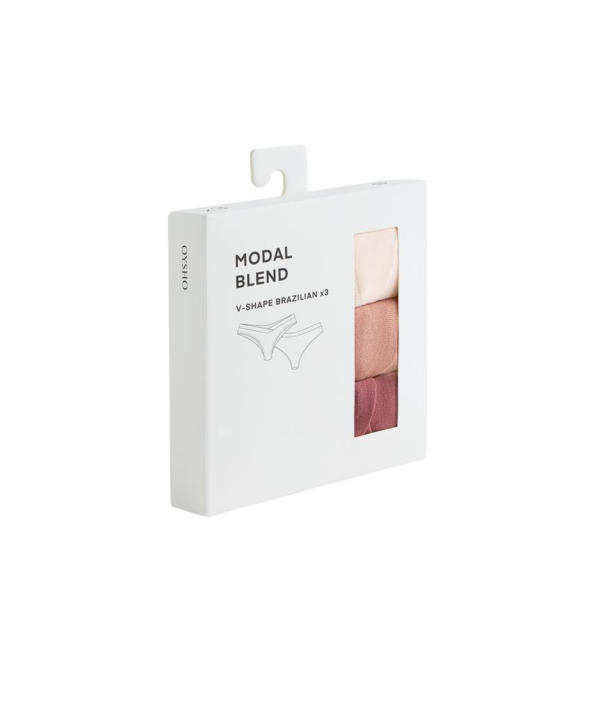 3 трусов бразильяна из смесового модала с V-образным вырезом