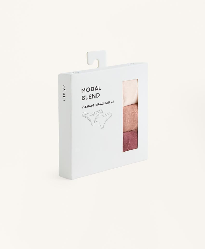 3 трусов бразильяна из смесового модала с V-образным вырезом