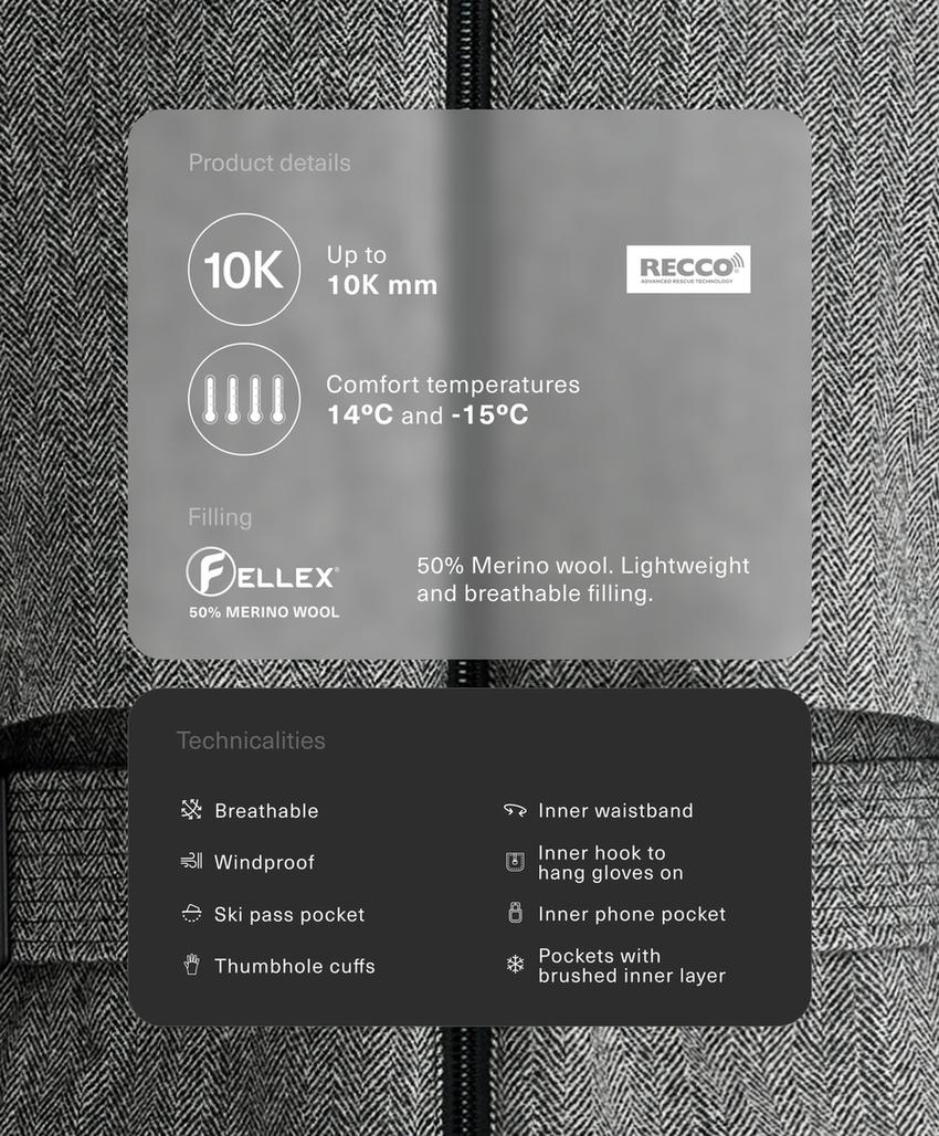 Куртка fellex® из шерсти и синтепона для лыж anthracite grey