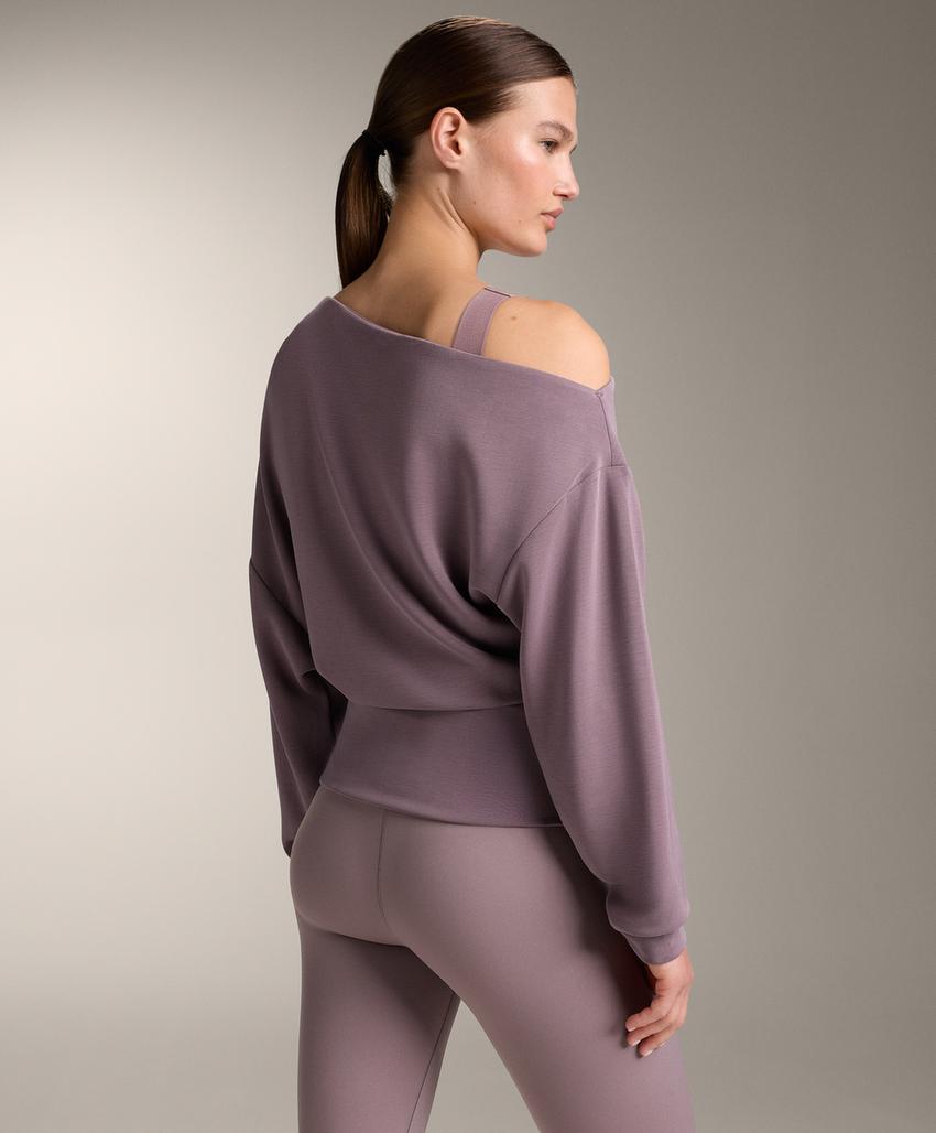 Asymmetric neck sweatshirt with adjustable waist and soft-touch modal