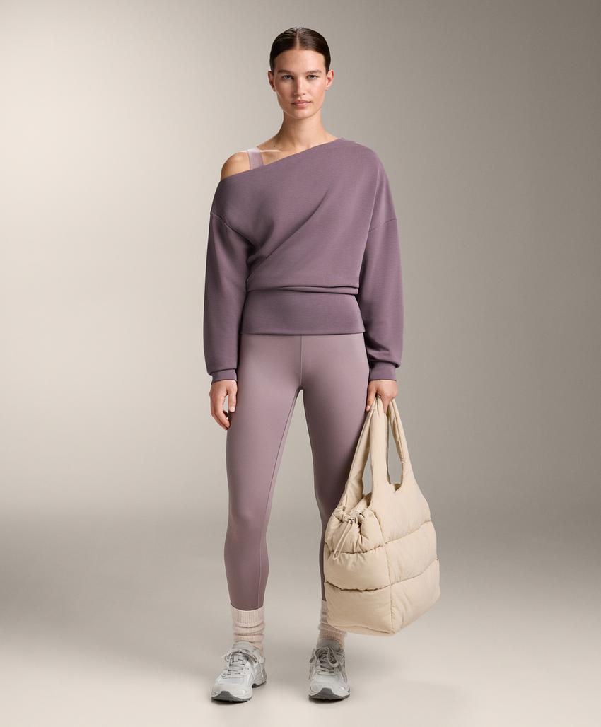 Asymmetric neck sweatshirt with adjustable waist and soft-touch modal