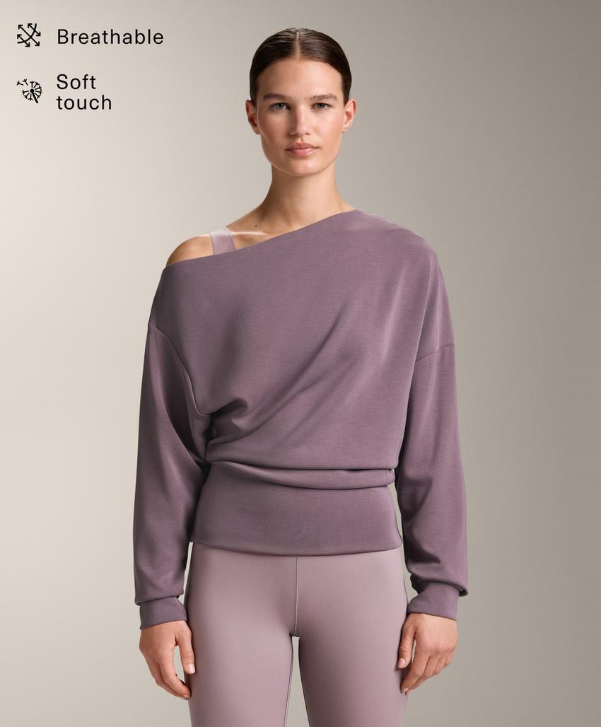 Asymmetric neck sweatshirt with adjustable waist and soft-touch modal