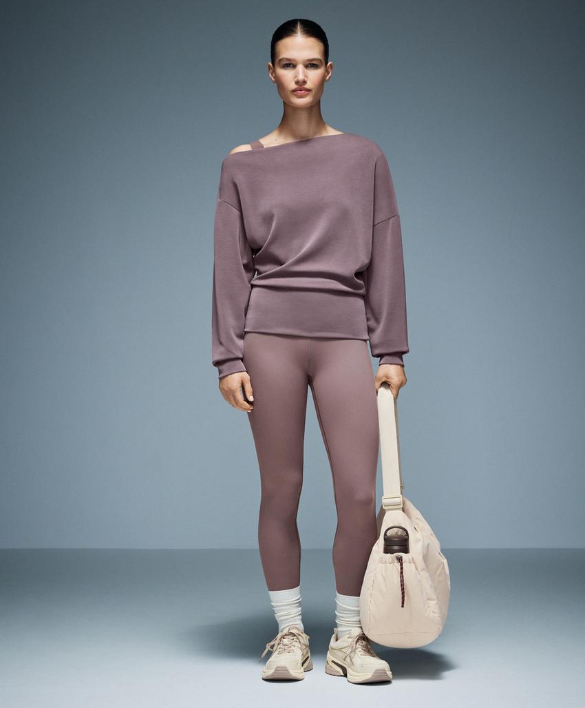 Asymmetric neck sweatshirt with adjustable waist and soft-touch modal