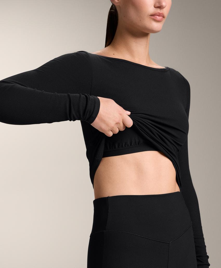 Футболка Rib с вырезом-лодочкой из смесового модала