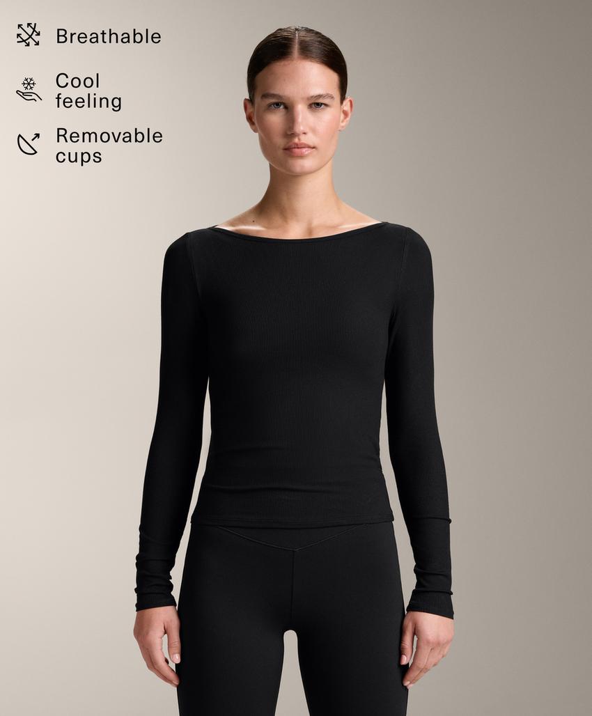 Футболка Rib с вырезом-лодочкой из смесового модала