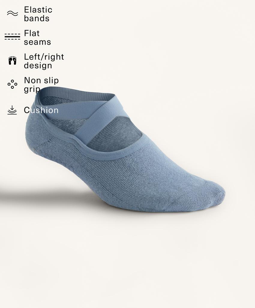 2 pairs of padded cotton blend yoga and Pilates socks with crossover straps