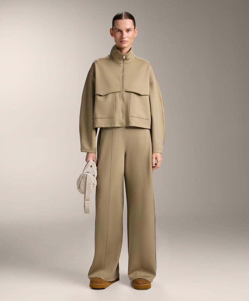 Прямые брюки High rise с эффектом неопрена и Piping