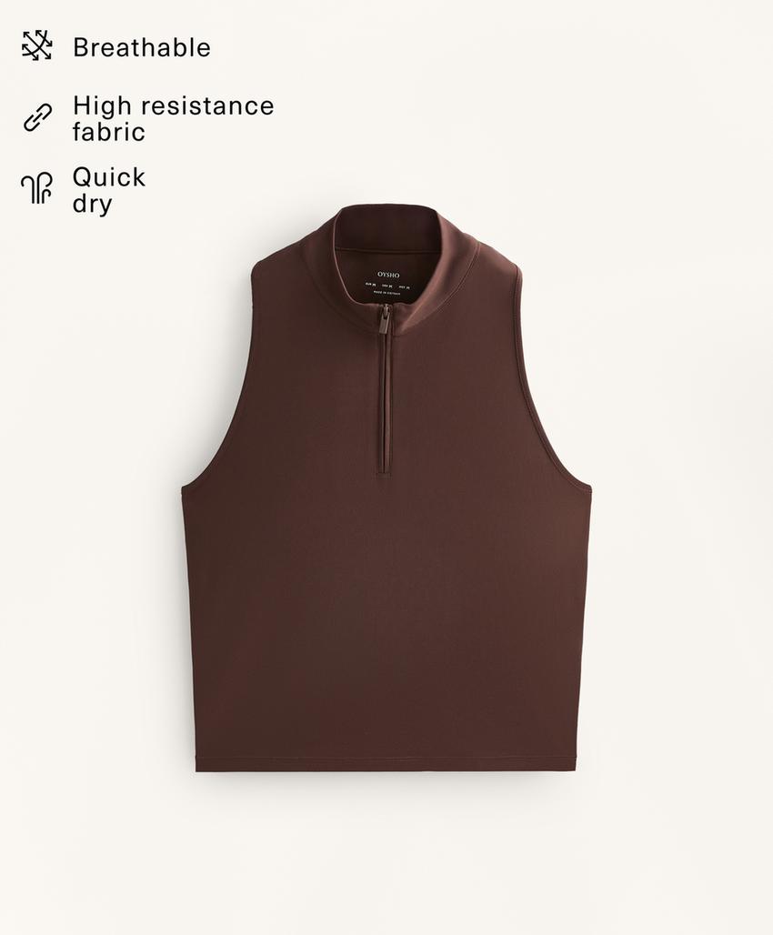 Футболка без рукавов на молнии до середины груди