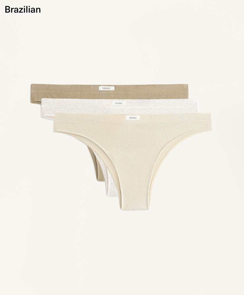 Набор из 3 трусов танга в рубчик с логотипом из смесового хлопка