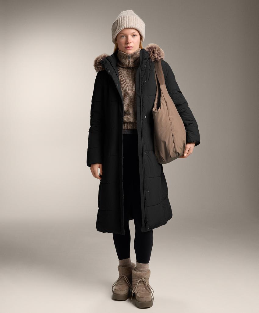 Длинный стеганый пуховик с водоотталкивающим покрытием primaloft®