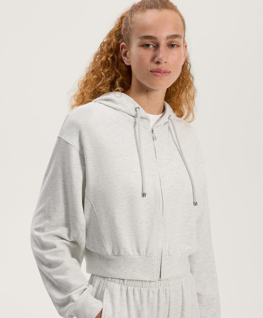 Укороченная толстовка с капюшоном и ребристыми деталями из хлопка и модала