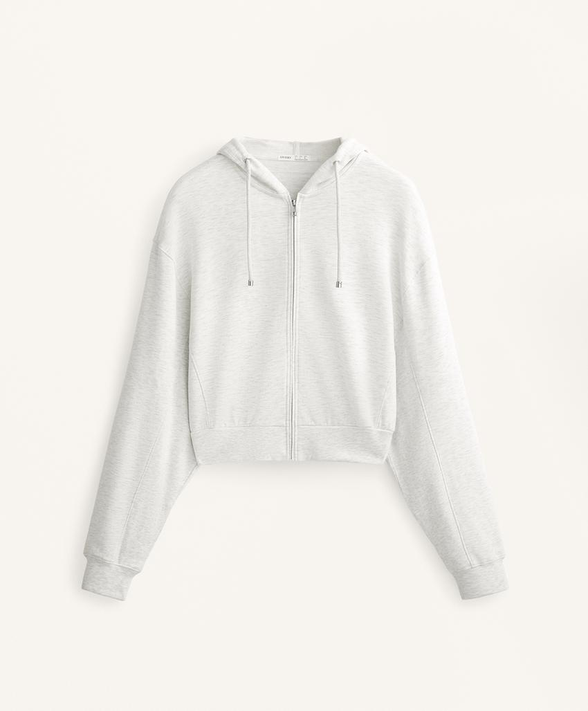 Укороченная толстовка с капюшоном и ребристыми деталями из хлопка и модала