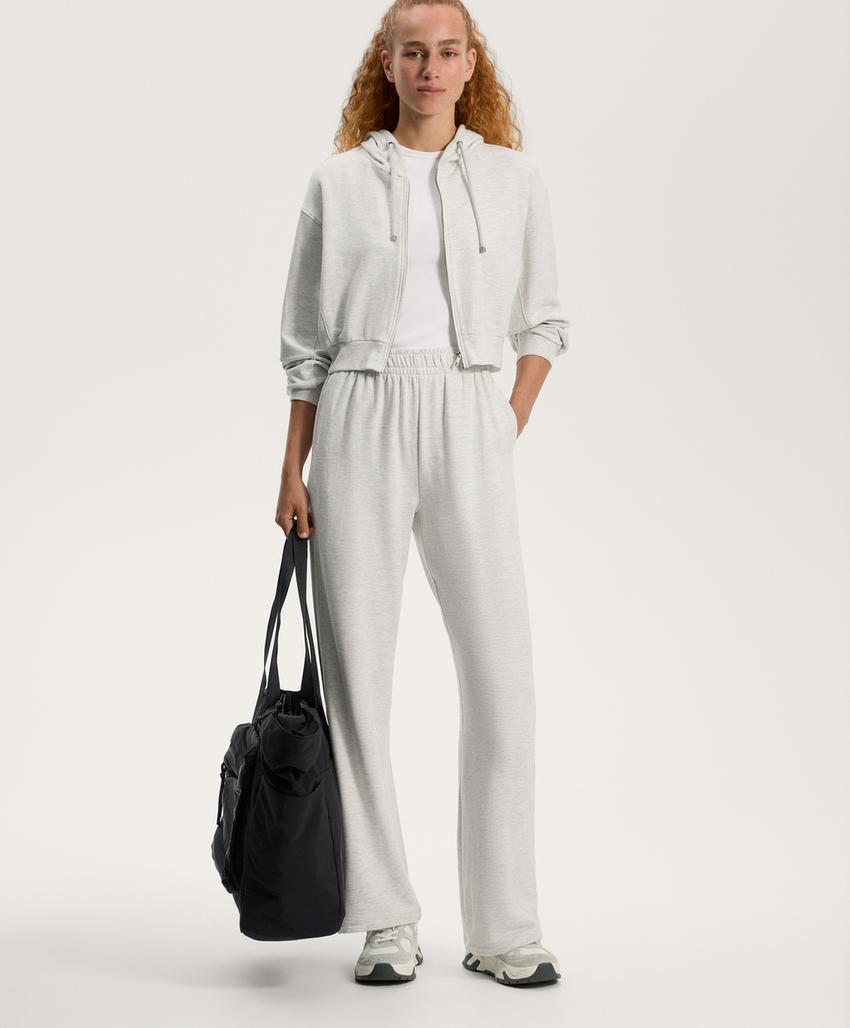 Укороченная толстовка с капюшоном и ребристыми деталями из хлопка и модала