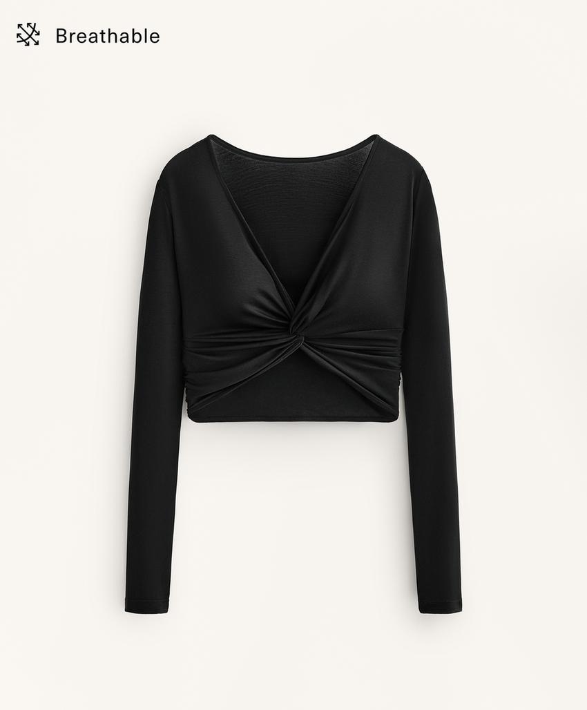 Футболка с длинным рукавом из лиоцелловой смеси с завязкой