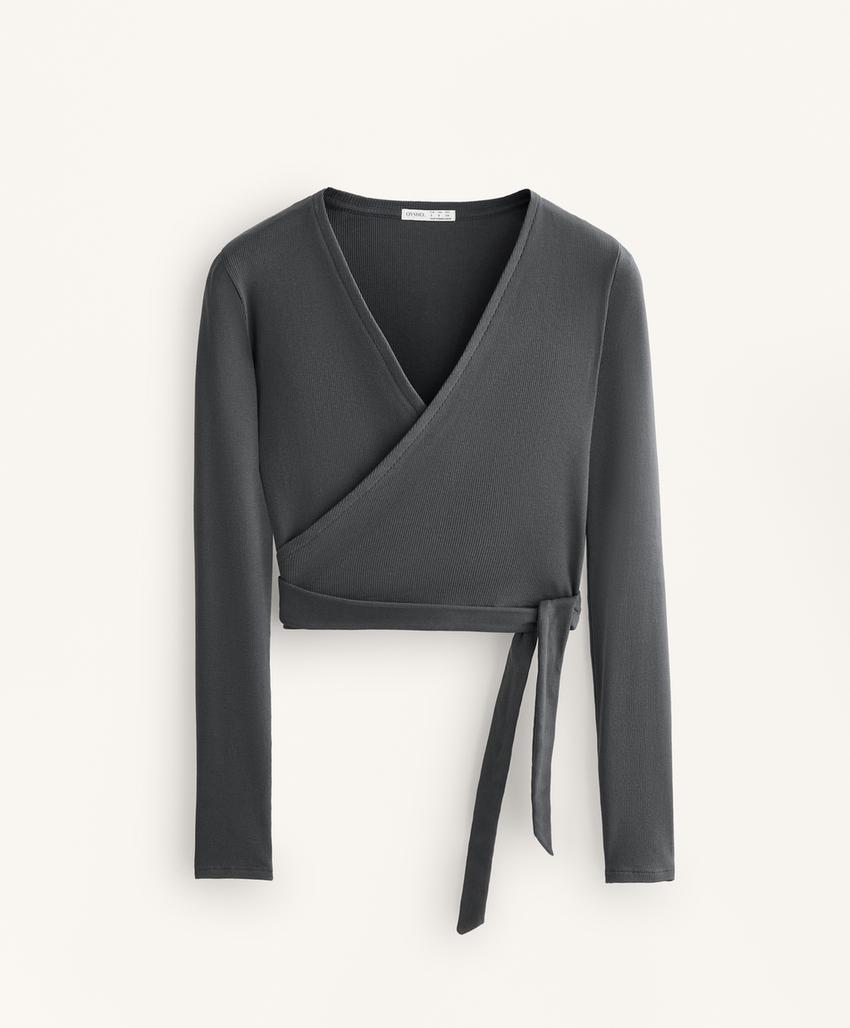 Футболка с обманчивым завязывающимся эффектом из смесового хлопка asphalt