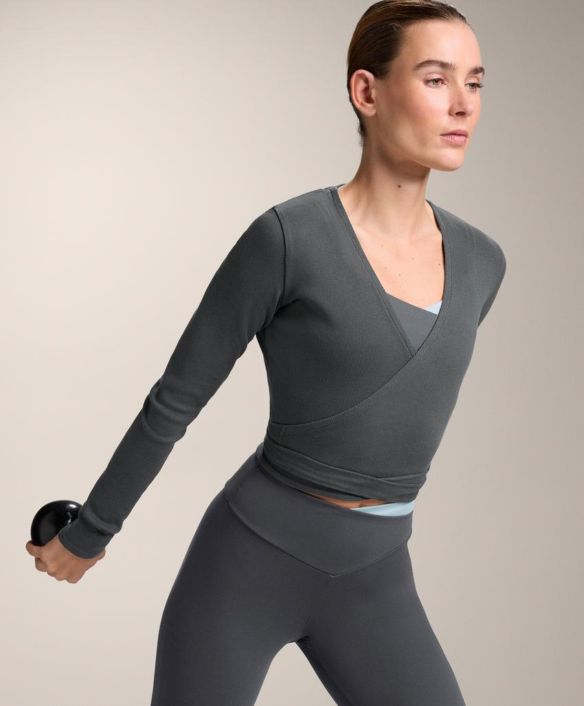 Футболка с обманчивым завязывающимся эффектом из смесового хлопка asphalt