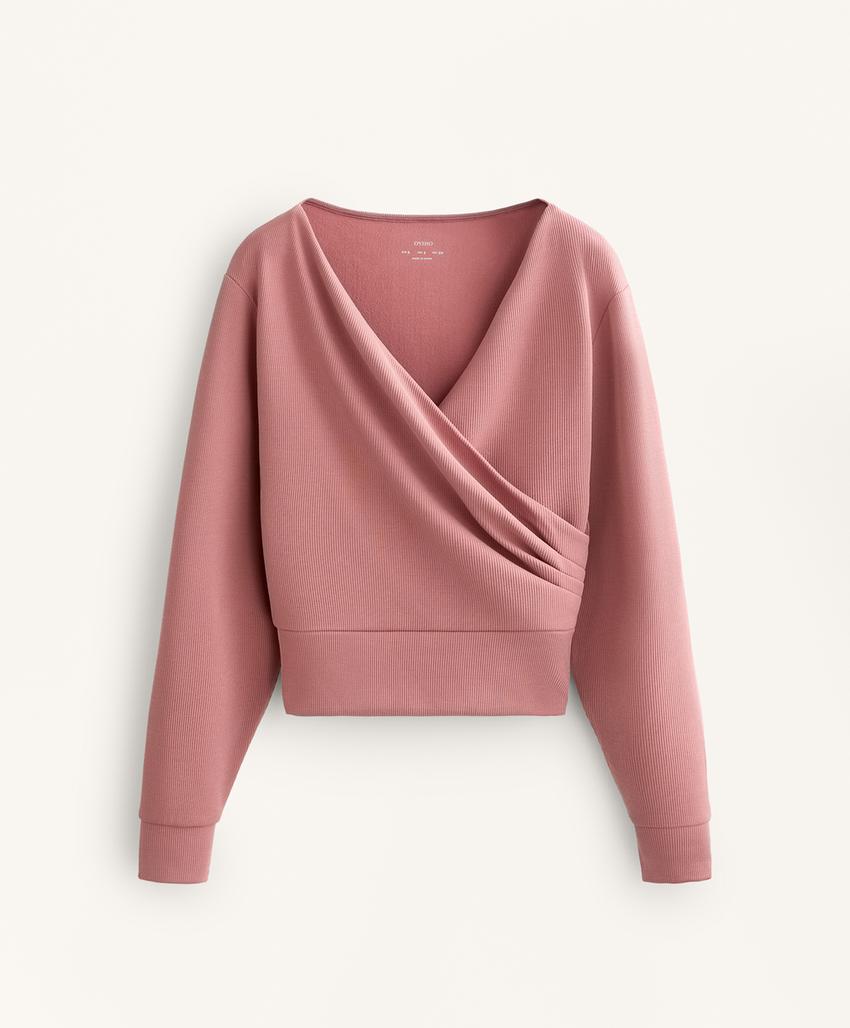 Свитшот с мягкими ребристыми вставками из модала pale pink