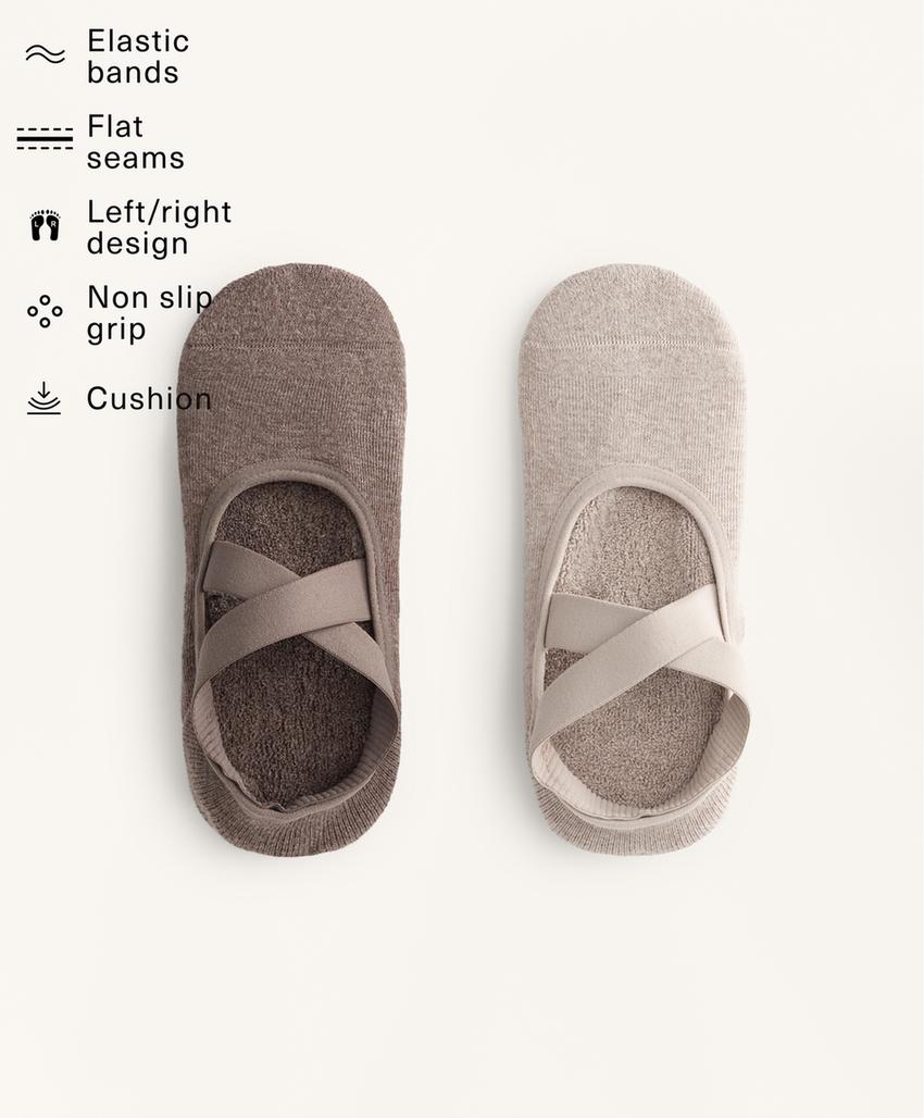 2 пары носков для йоги и пилатеса из хлопкового смесового материала с подкладкой и перекрещивающимися ремешками