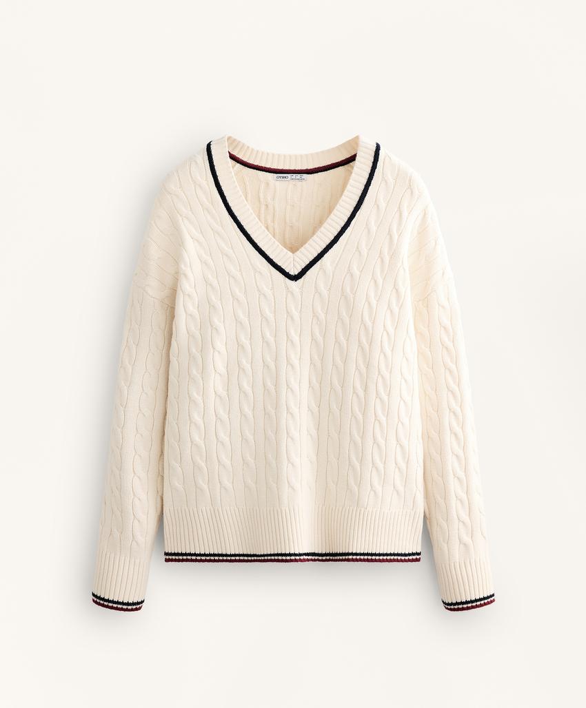 Джемпер мини с косами и v-образным вырезом