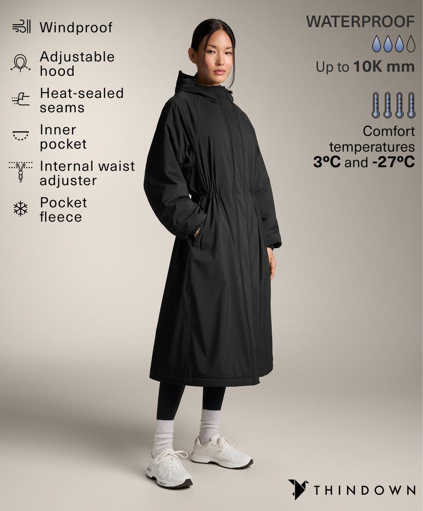 Длинный утепленный пуховик oysho из 10k thindown® водонепроницаемый и легкий