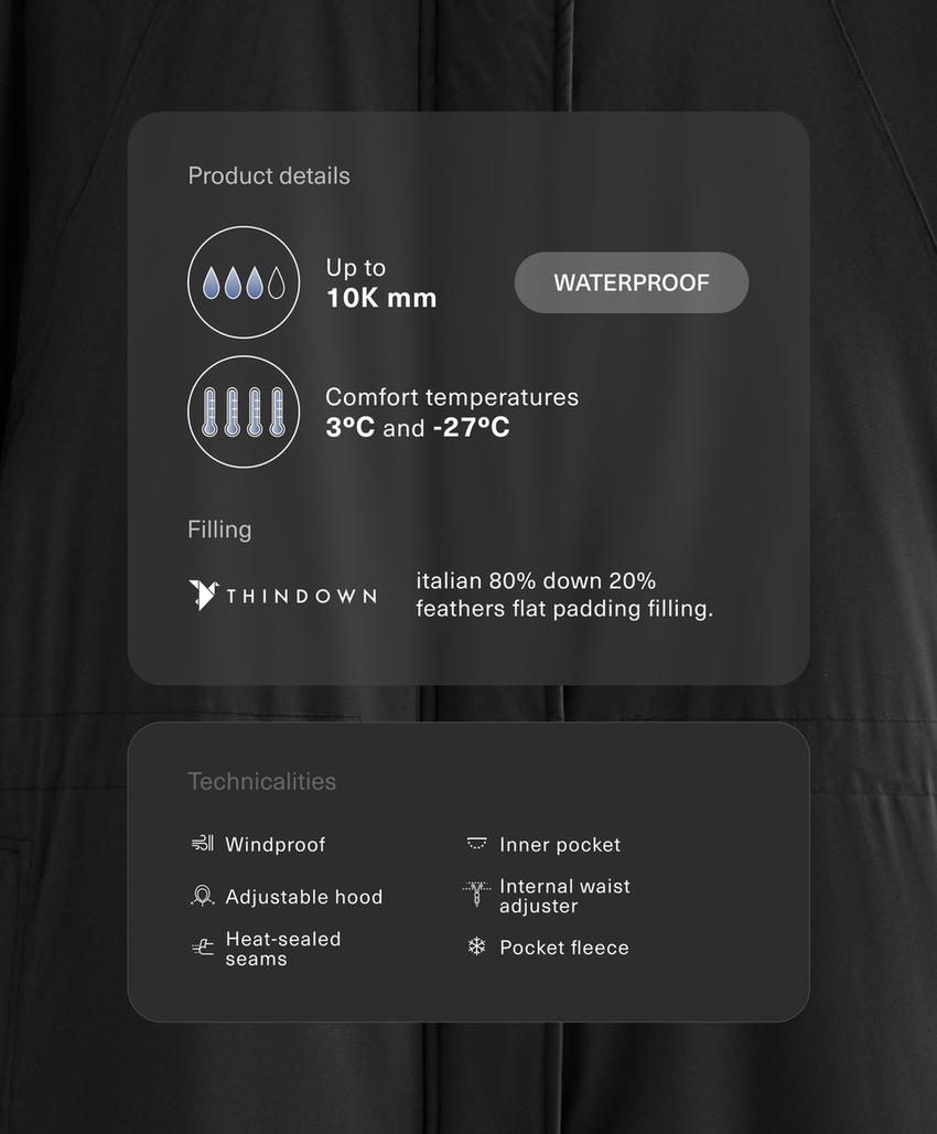 Длинный утепленный пуховик oysho из 10k thindown® водонепроницаемый и легкий