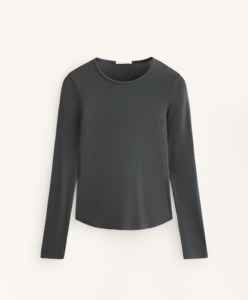 Футболка с длинным рукавом из ребристого хлопка и модала