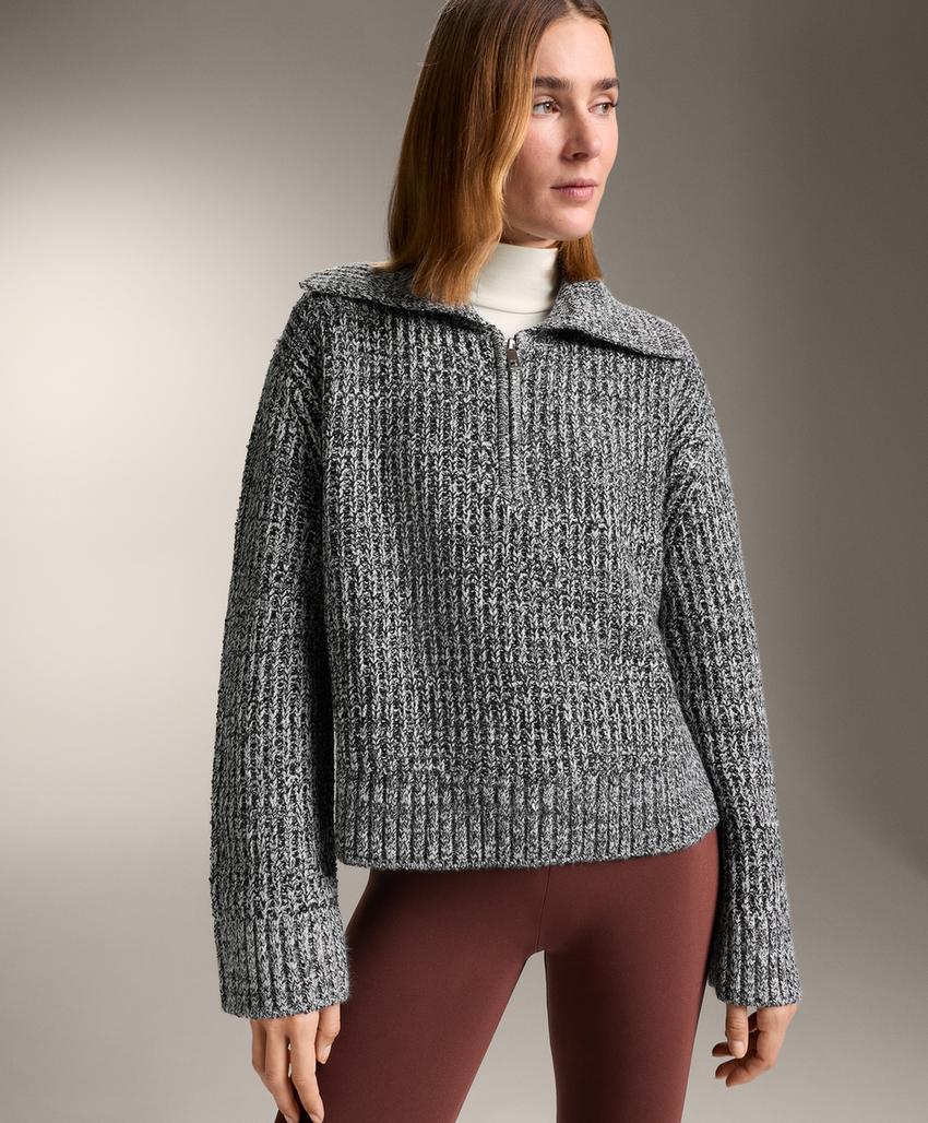 Джемпер с изогнутой вязкой и молнией до половины