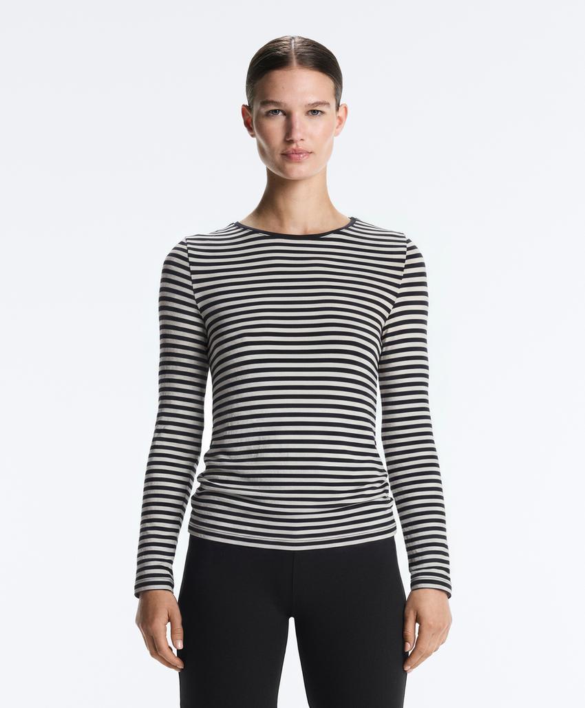 Футболка с длинным рукавом в полоску, облегающий крой