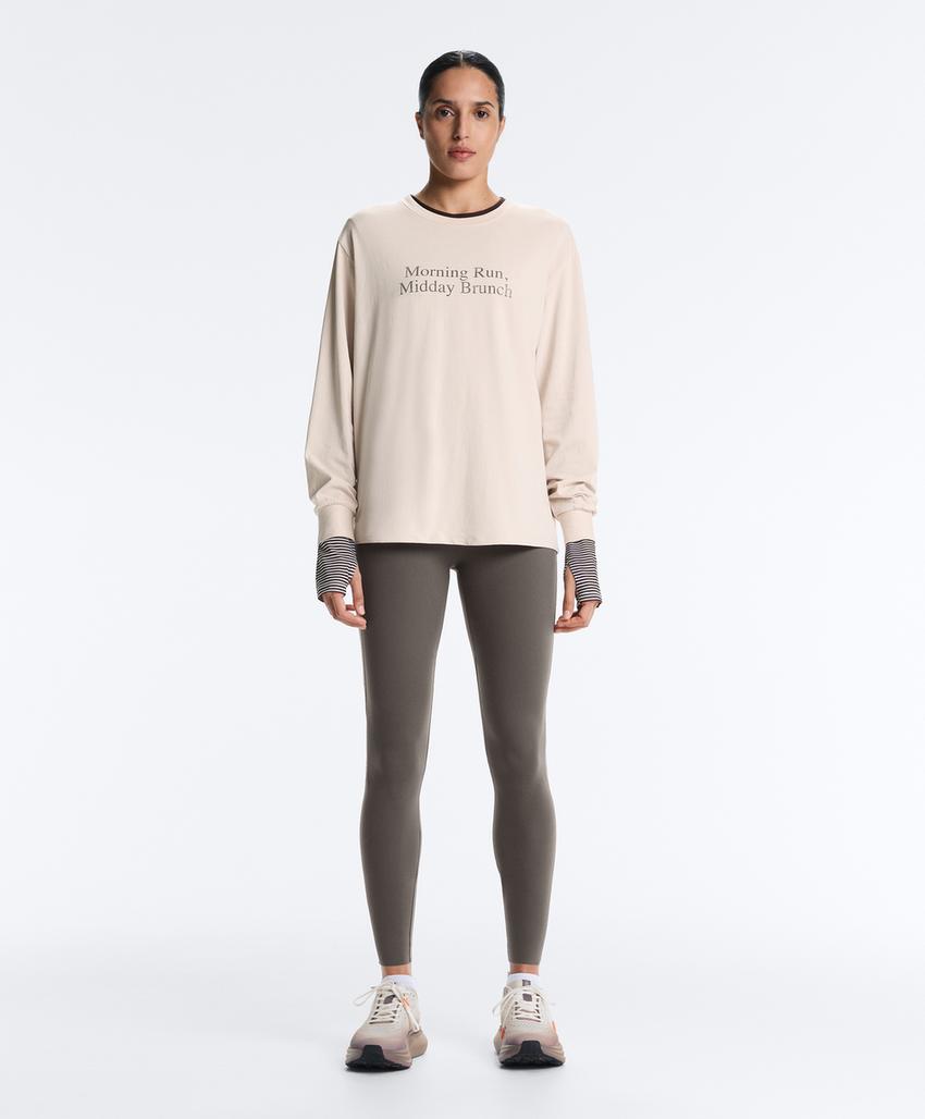 T-shirt de manga comprida com texto em mistura de algodão