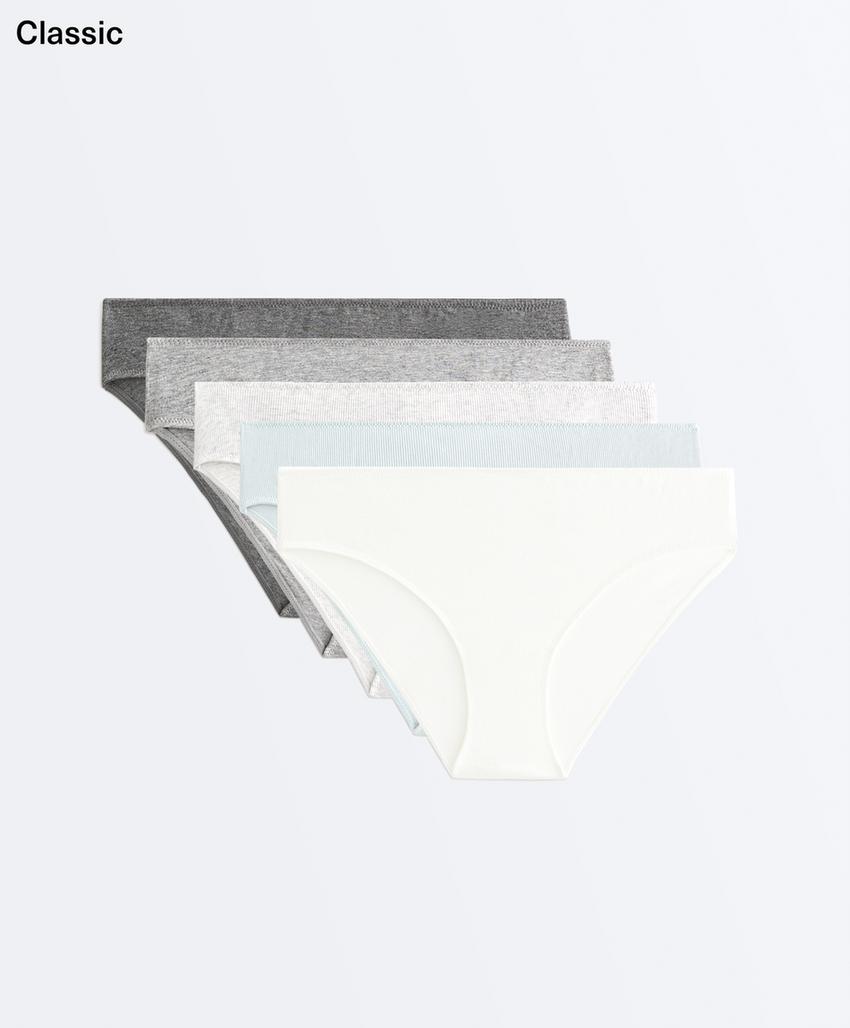 5 классических трусов из смесового хлопка, Rib и гладких