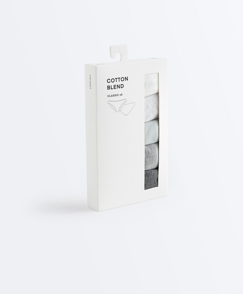 5 классических трусов из смесового хлопка, Rib и гладких