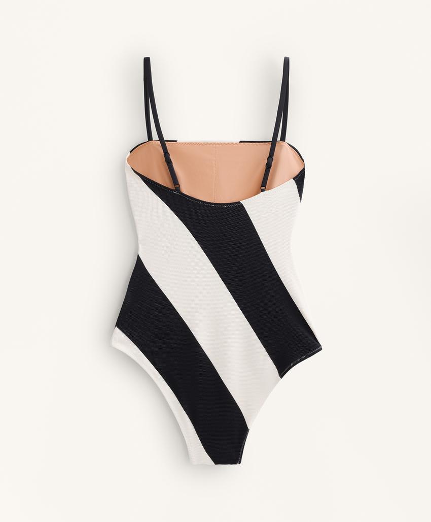 Купальник бандо из пике в диагональную полоску