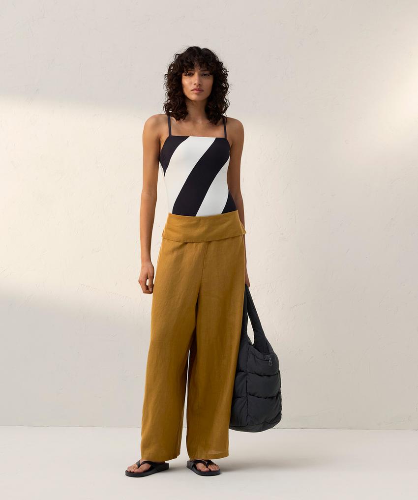 Купальник бандо из пике в диагональную полоску