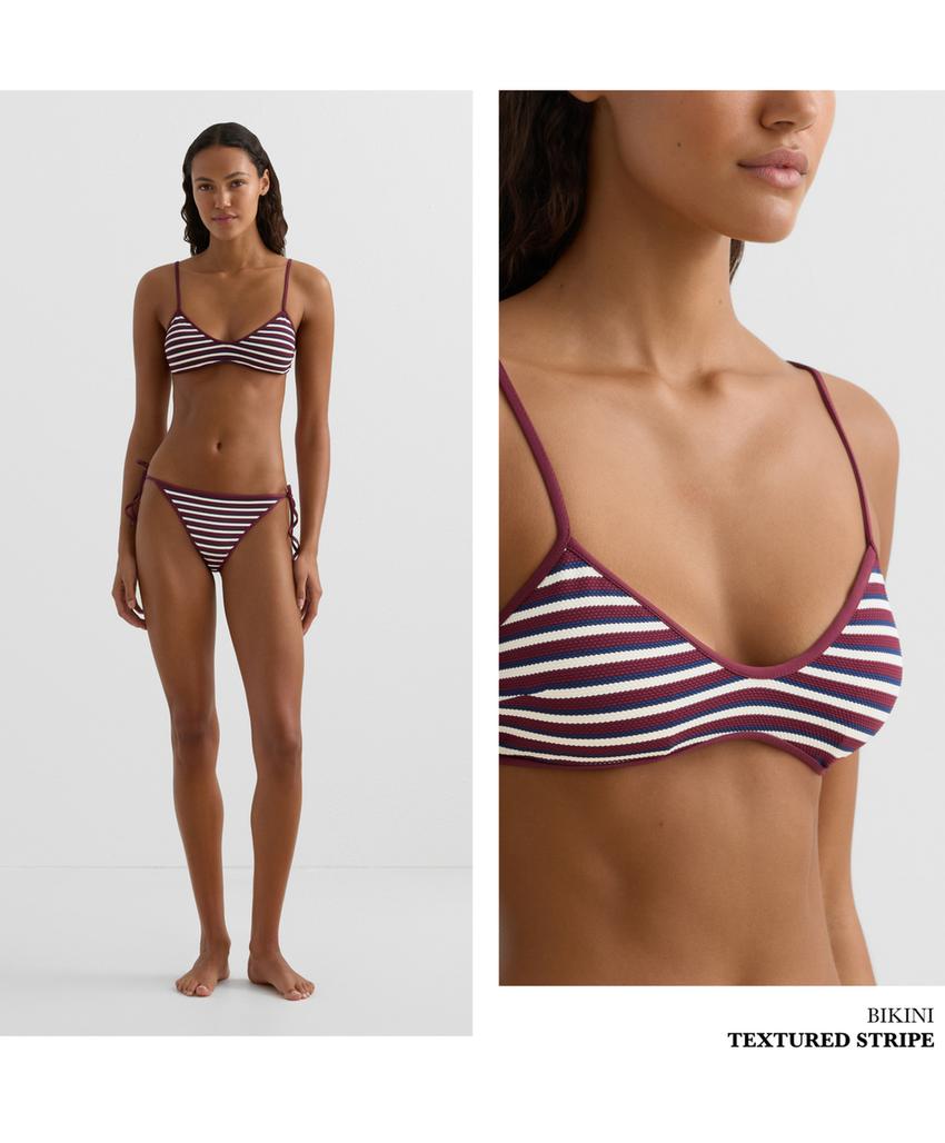 Топ бикини с треугольными чашками из рельефной ткани в полоску