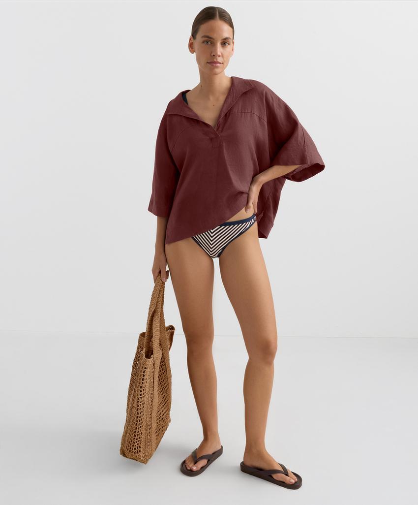 Классические плавки бикини в рельефную полоску с окантовкой