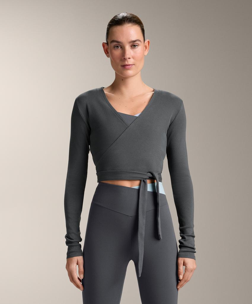 Лонгслив на запах из смесового хлопка в рубчик