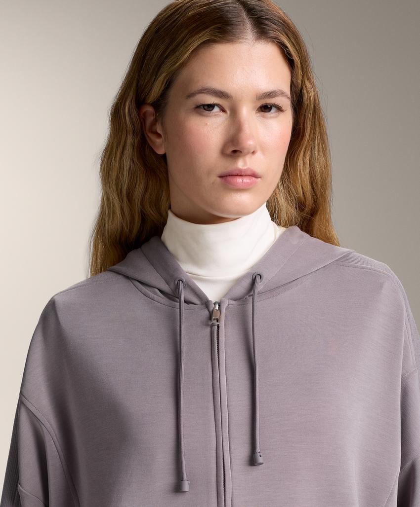 Удлиненная куртка с капюшоном и деталью в рубчик из мягкого модала