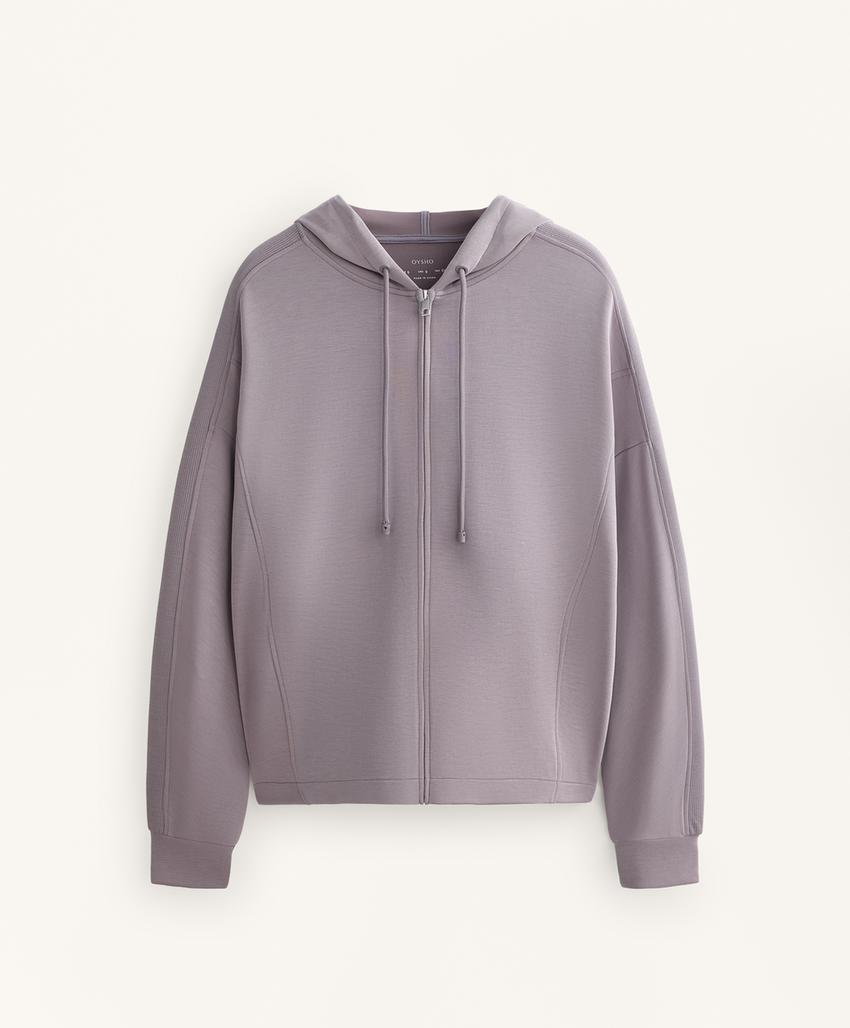 Удлиненная куртка с капюшоном и деталью в рубчик из мягкого модала