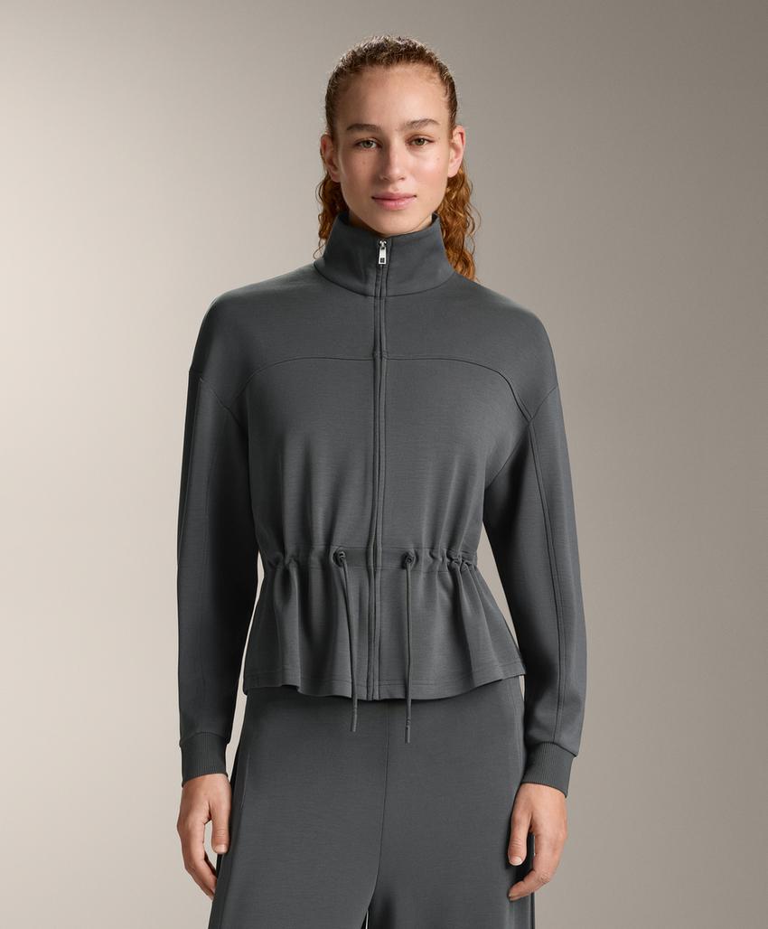 Soft-touch modal jacket with adjustable waist and high collar