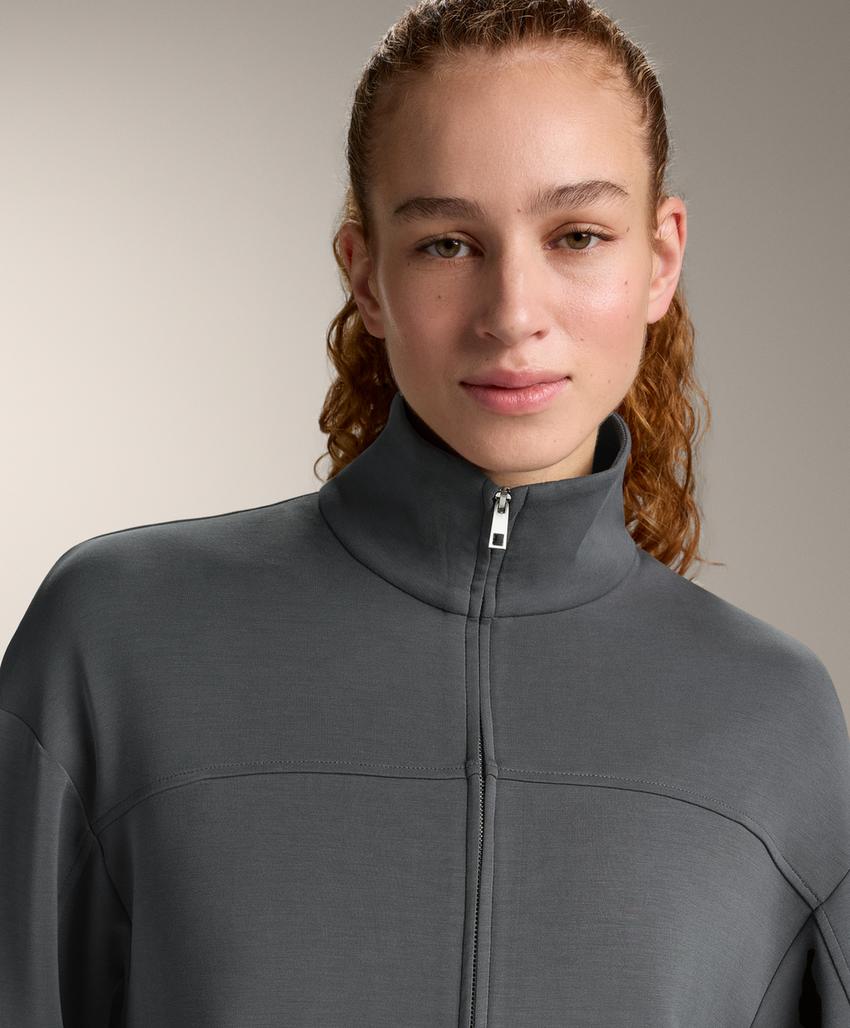 Soft-touch modal jacket with adjustable waist and high collar