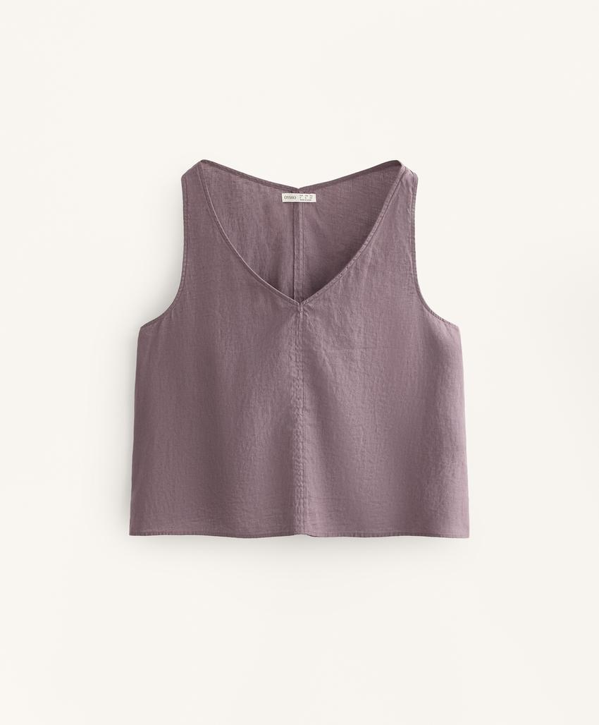 Топ на бретелях v-образного выреза из 100% льна