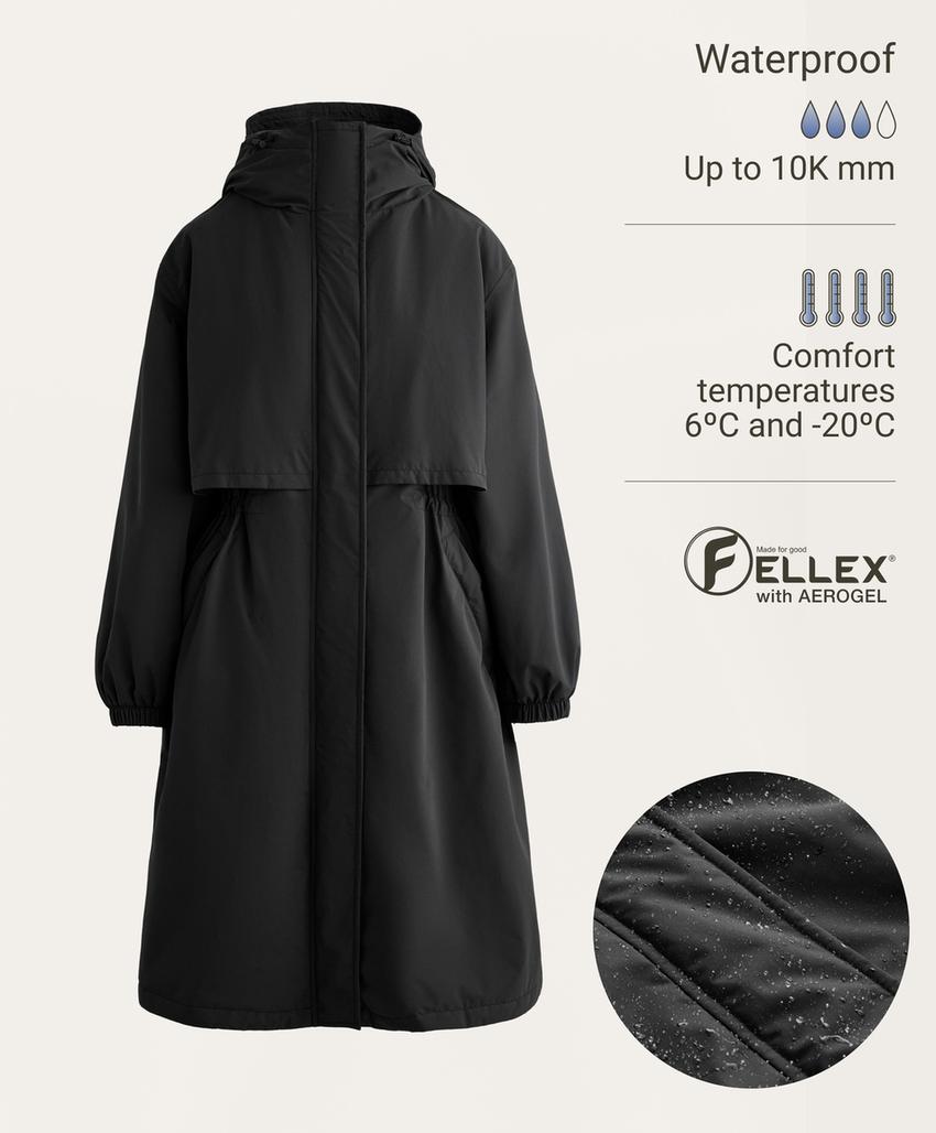 Длинное стеганое пуховое пальто oysho с водонепроницаемым 10k fellex® с aerogel