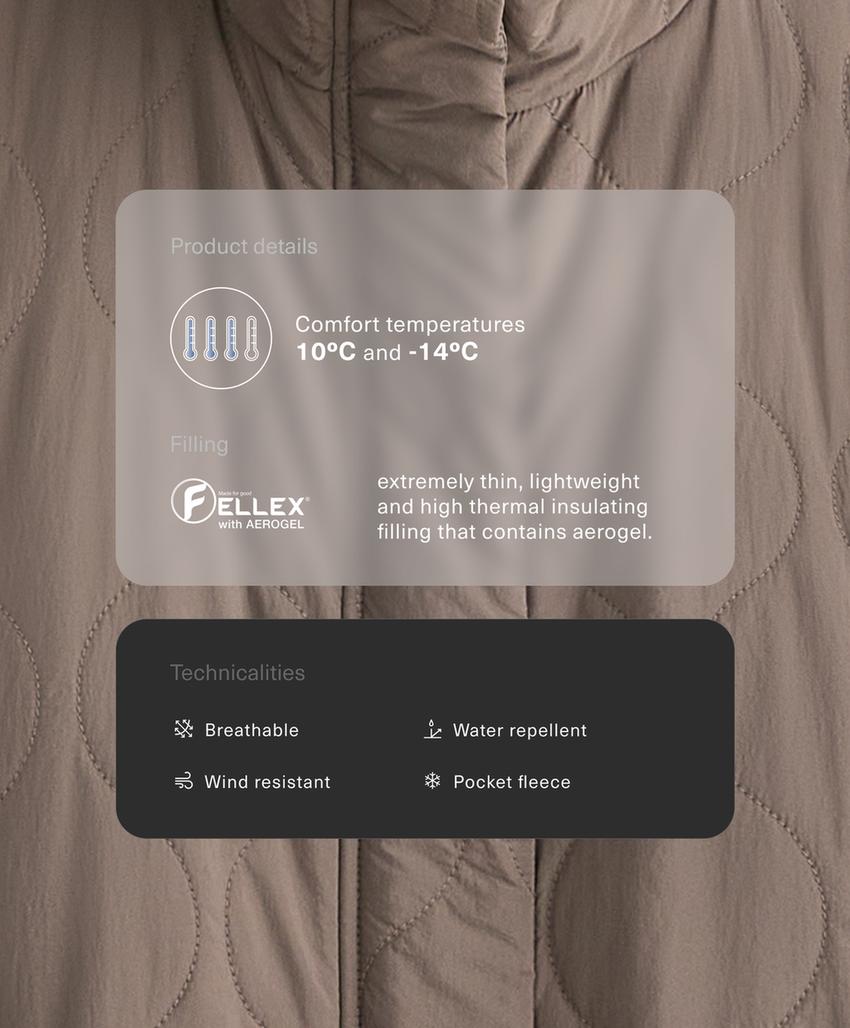 Утепленный пуховик с водоотталкивающим покрытием из fellex® aerogel