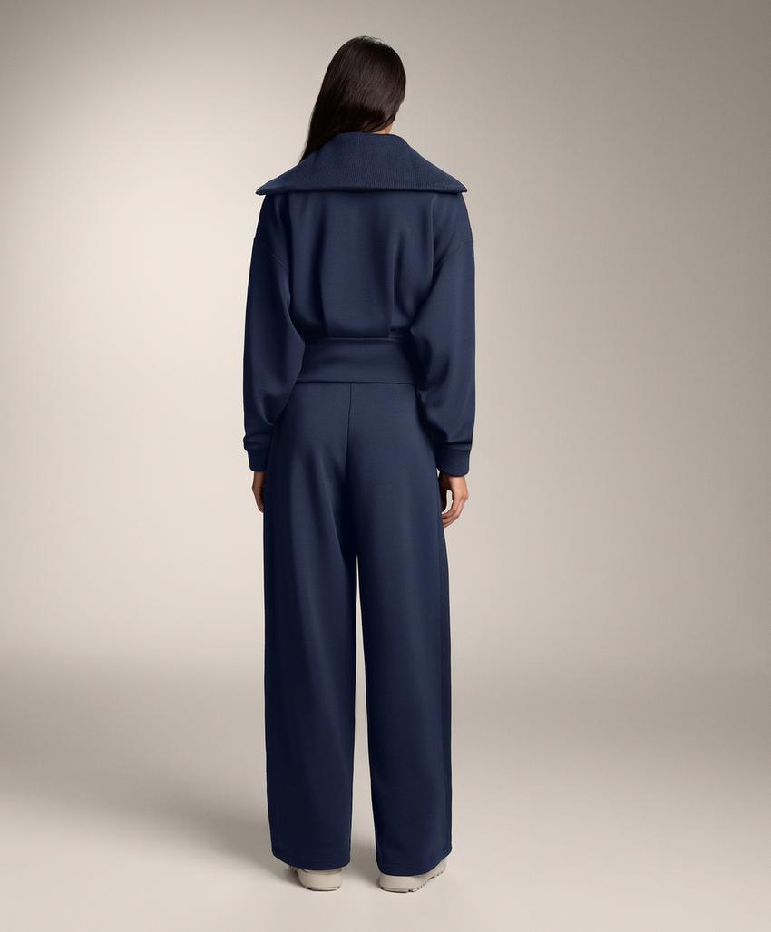 Fitted waist knit collar jacket with brushed modal