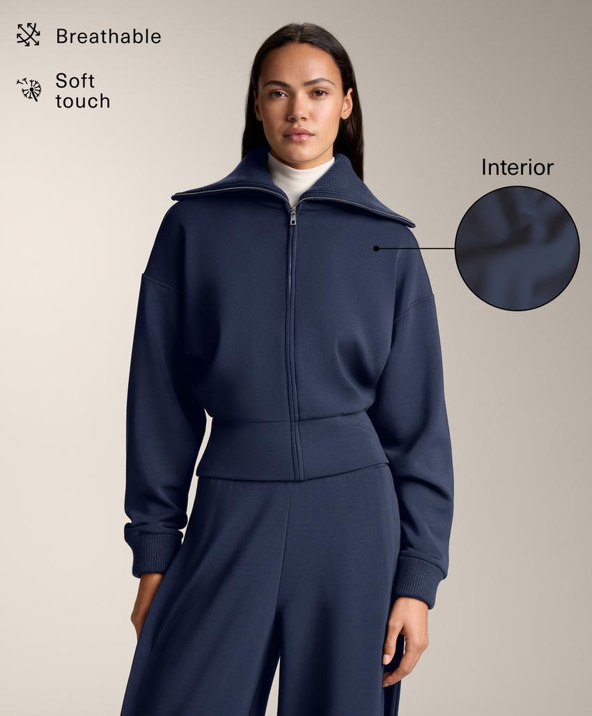Fitted waist knit collar jacket with brushed modal