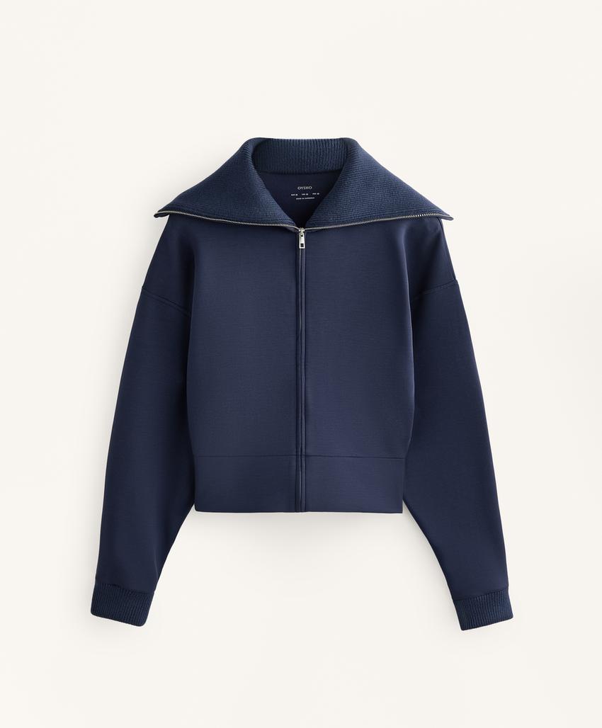 Fitted waist knit collar jacket with brushed modal