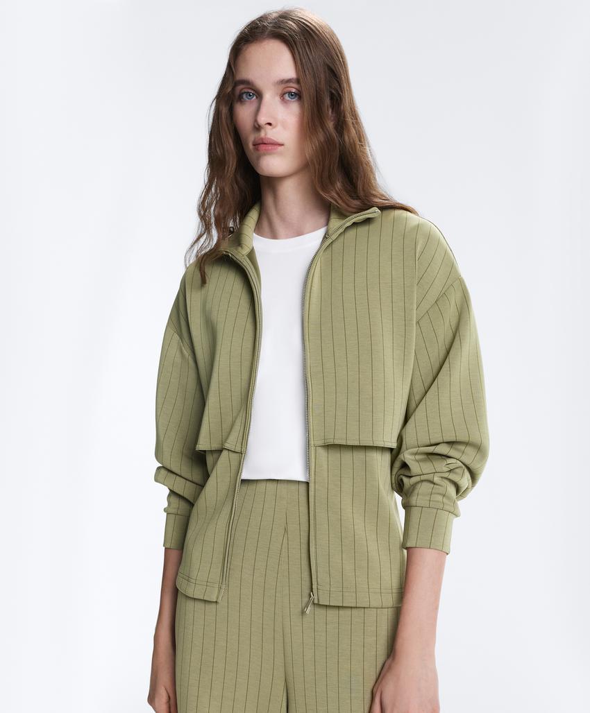 Куртка Boxy с эффектом накидки, из модала, в тонкую полоску